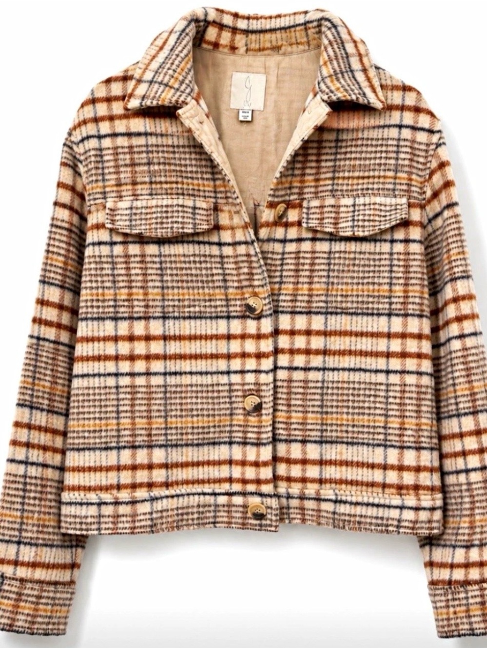 Cropped Plaid Bomber Jacket in Beige and Brown